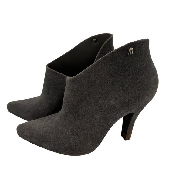 Melissa Dark Grey Drama Flocked Ankle Boots Size 8 - Picture 3 of 9